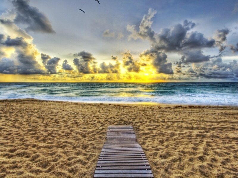 Beach path at sunset