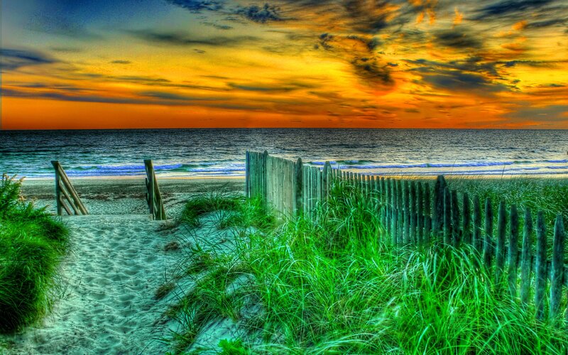 Beach path at sunset
