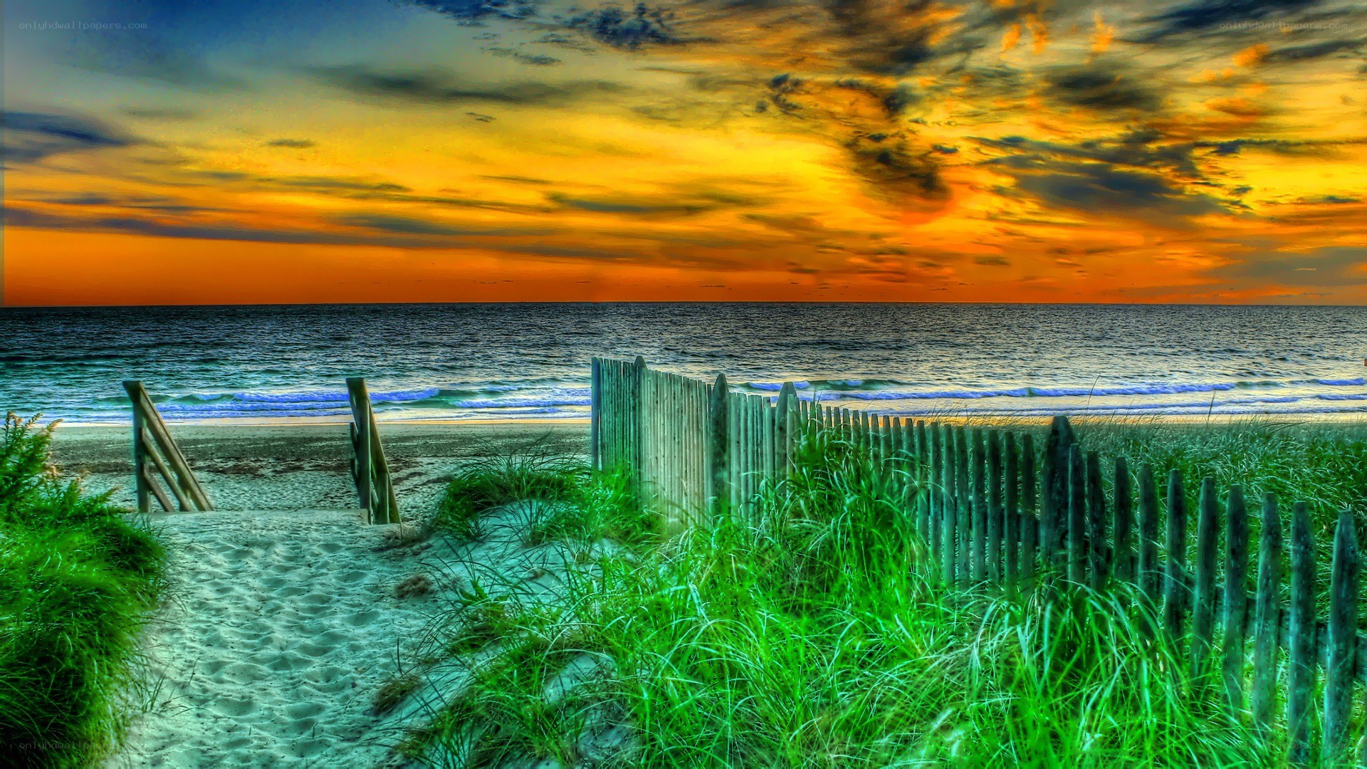 Beach path at sunset