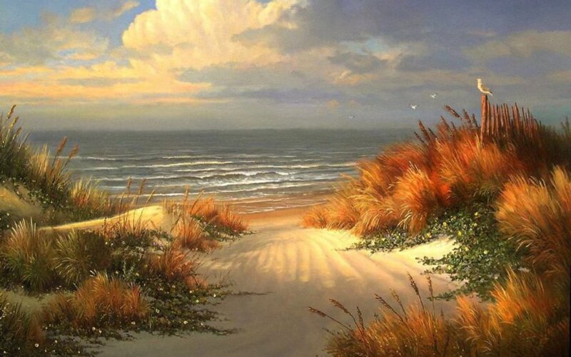 Beach path at sunset