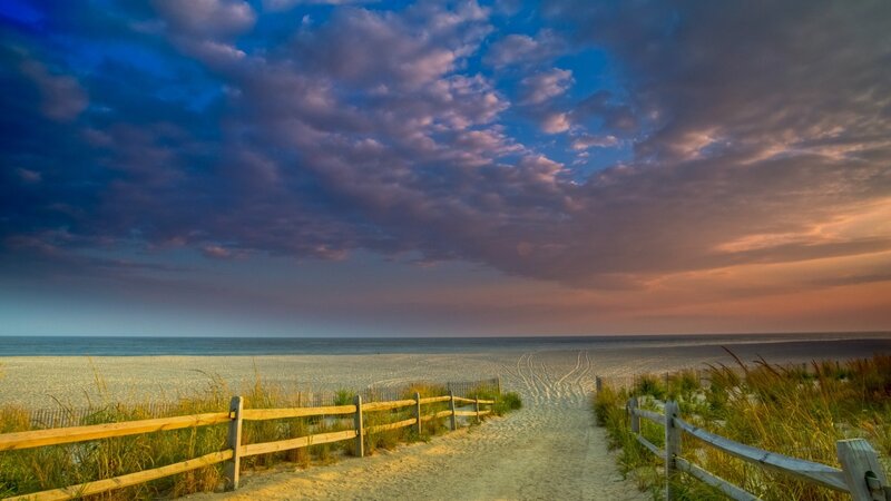 Beach Path at Sunset — Blue, Dramatic