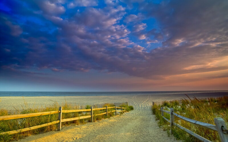 Beach Path at Sunset — Blue, Serene