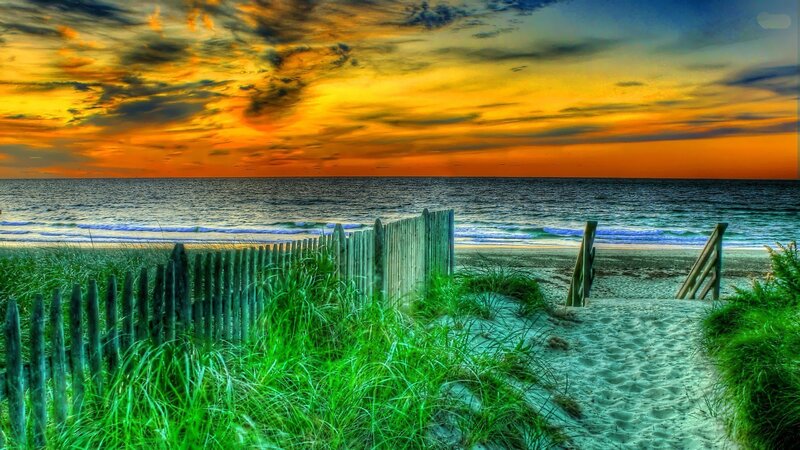 Beach Path at Sunset — Orange, Dramatic, Photograph