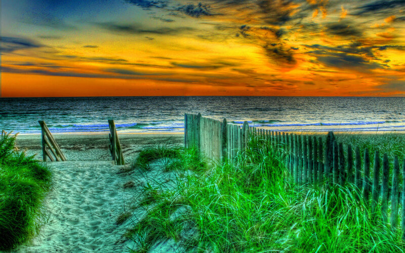 Beach Path at Sunset — Orange, Dramatic