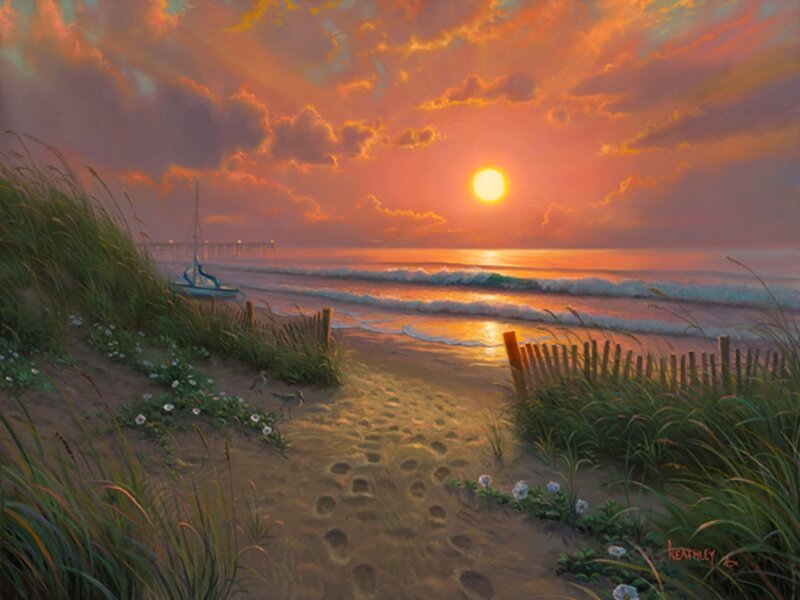 Beach Path at Sunset — Orange, Serene