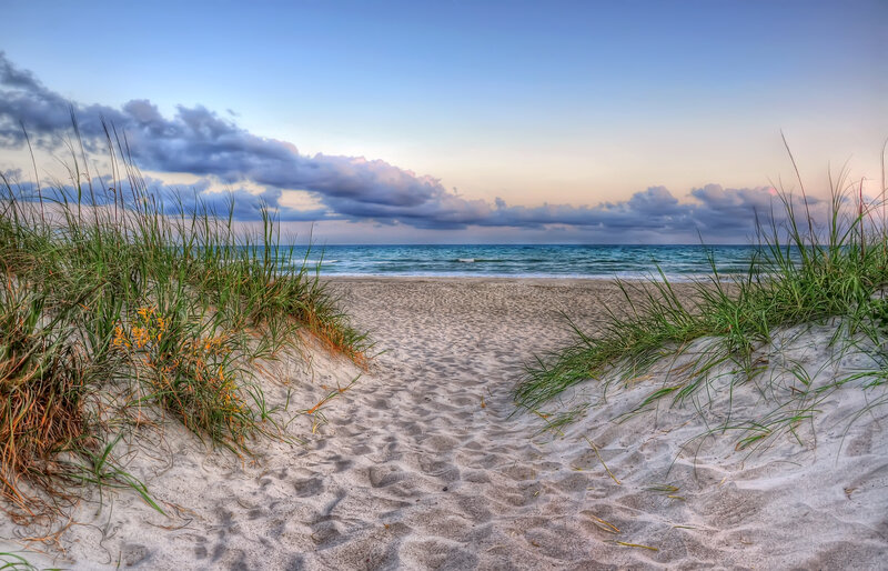 Beach Path Between Dunes — Blue