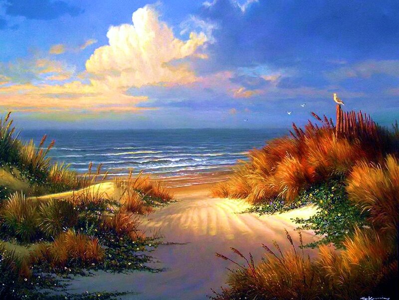 Beach Path to Ocean — Blue, Serene