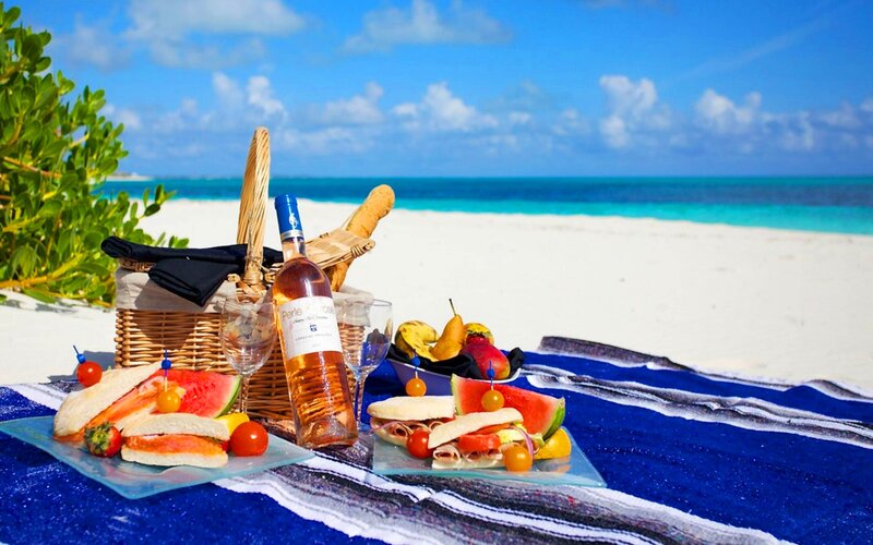 Beach Picnic Setup — Blue, Serene, Afternoon, Photograph