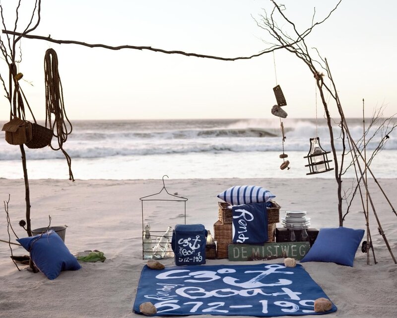 Beach Picnic Setup — Blue, Serene, Sunset