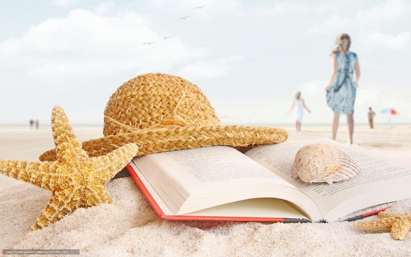 Beach reading with starfish
