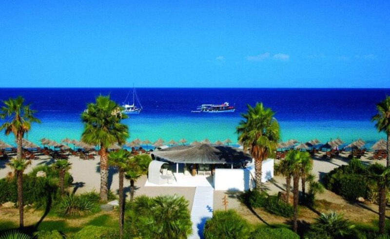 Beach Resort with Palm Trees — Blue