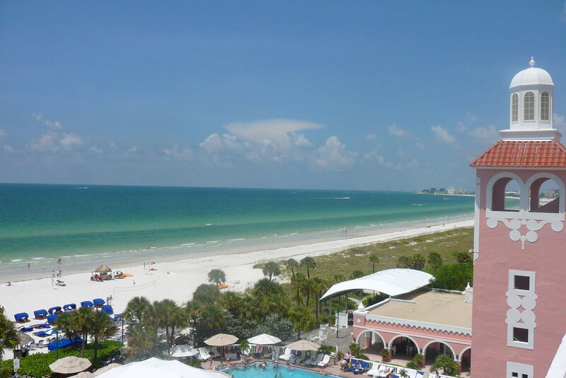 beach resort with pink tower