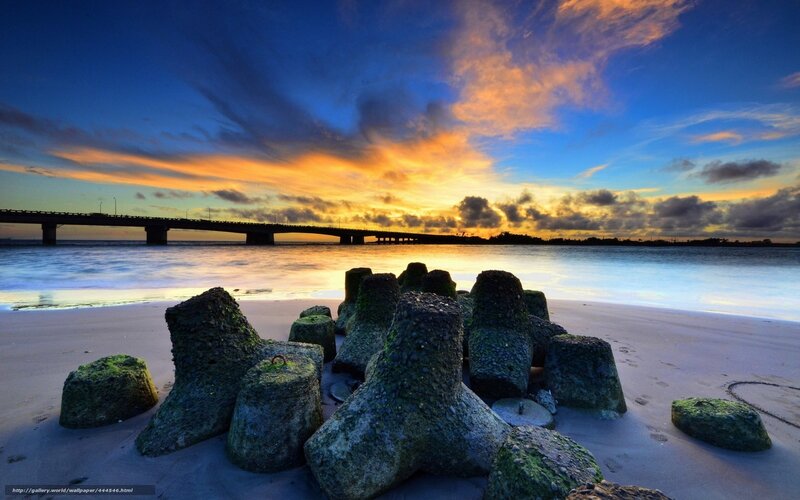 Beach Rocks at Sunset — Blue, Dramatic