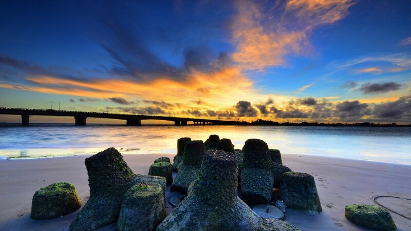 Beach Rocks at Sunset — Blue