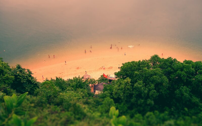 beach scene from hilltop
