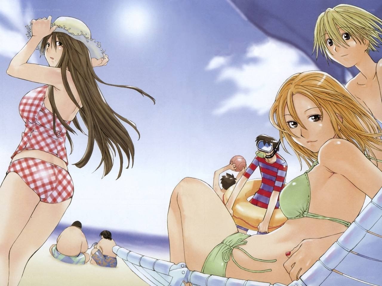 Beach scene with anime characters