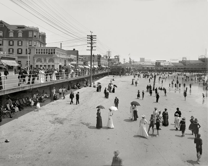 Beach scene with boardwalk