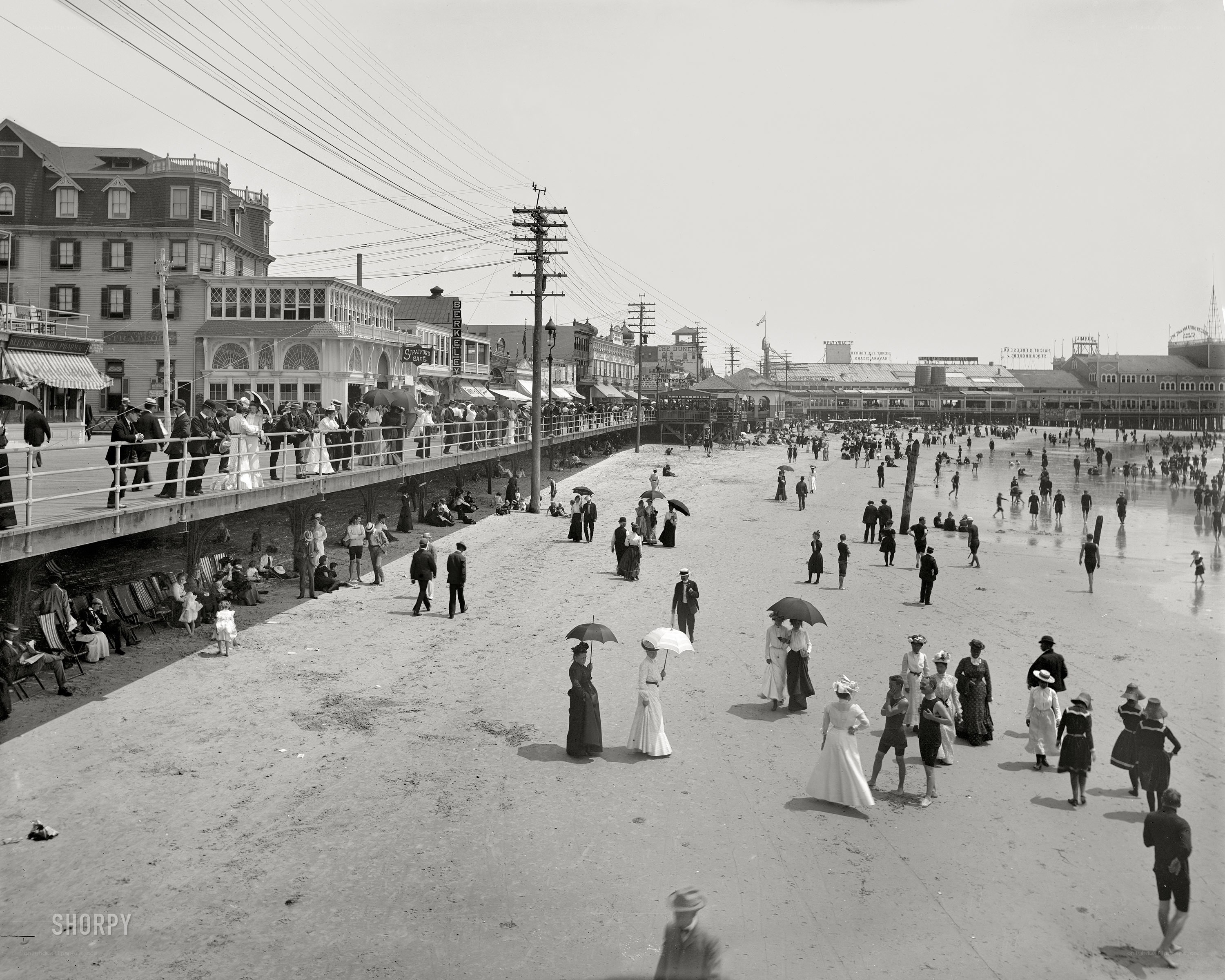 Beach scene with boardwalk