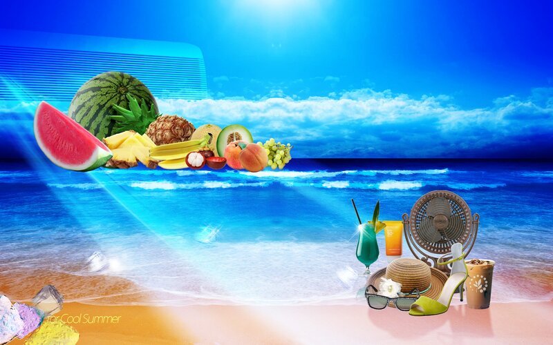 Beach Scene with Fruit