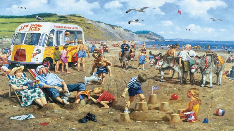 Beach Scene with People — Blue