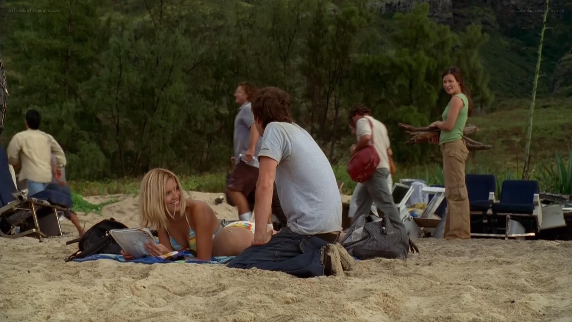 Beach scene with people relaxing