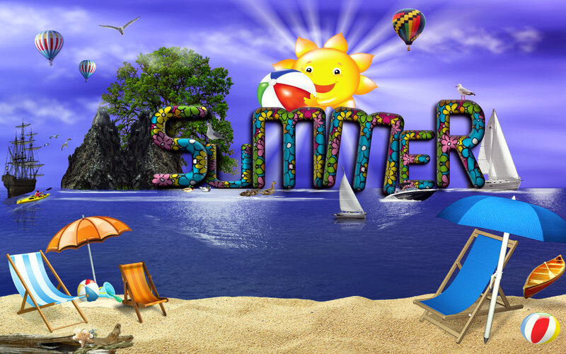 Beach Scene with Summer Text