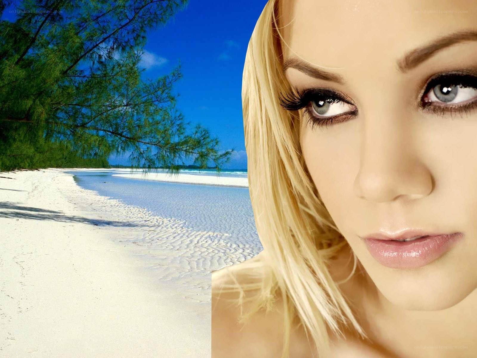 beach scene with woman's face