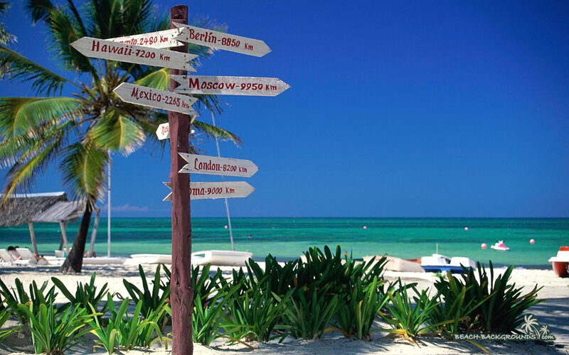 Beach Signpost with Distances
