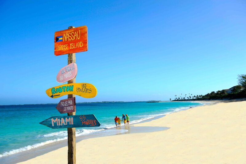 Beach Signpost with People
