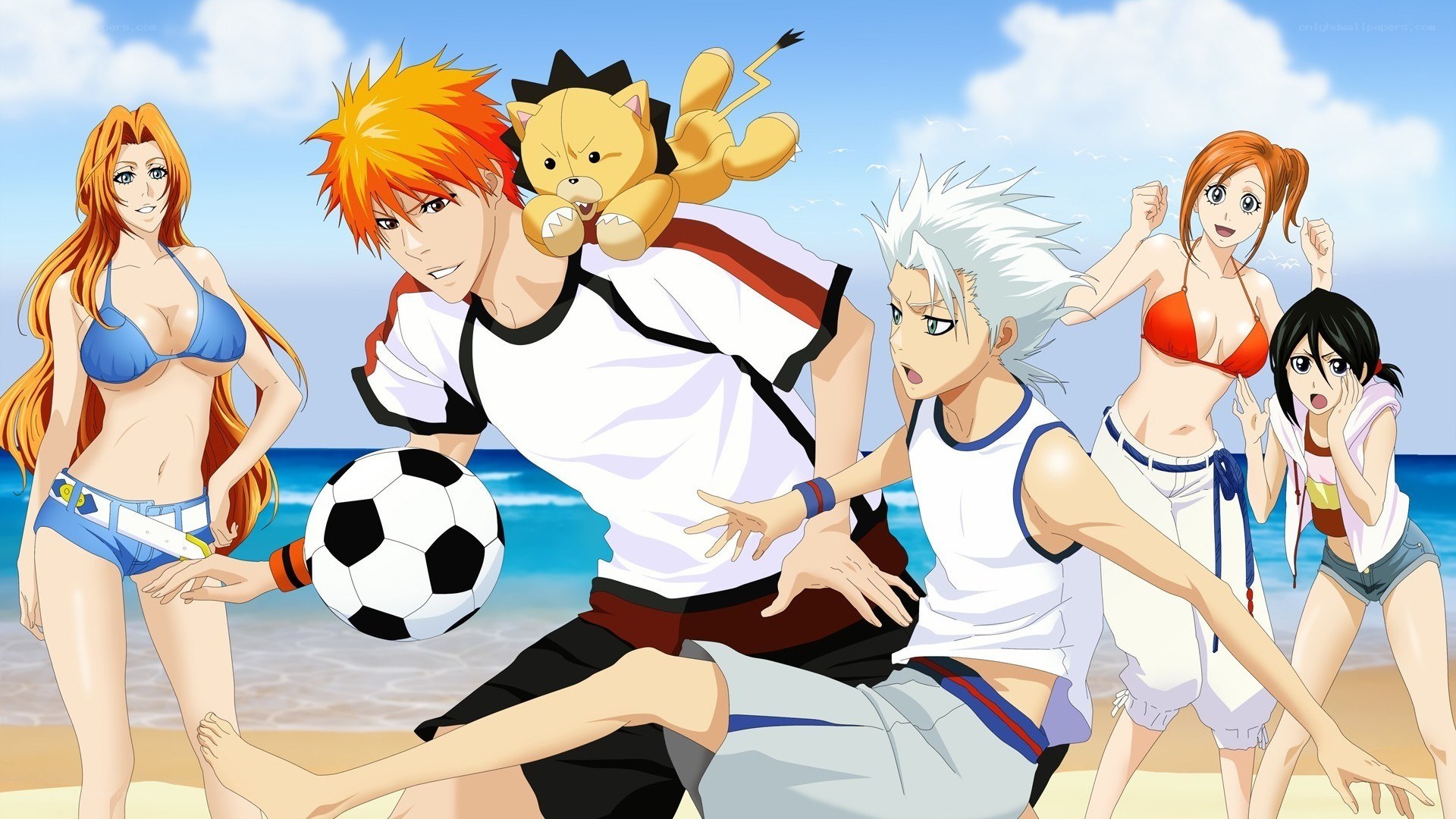 Beach soccer with anime characters