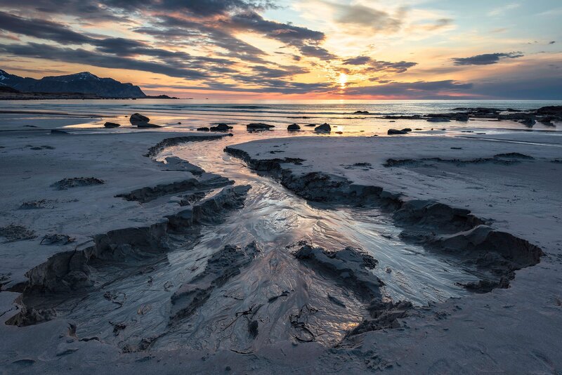 Beach Stream at Sunset — Orange