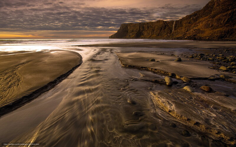 Beach stream at sunset