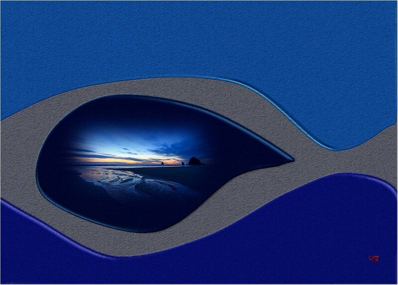 Beach Sunset Scene — Blue