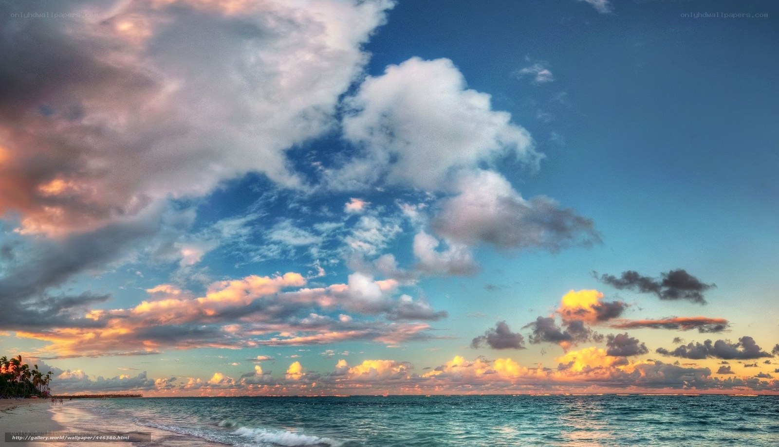 Beach sunset with colorful clouds