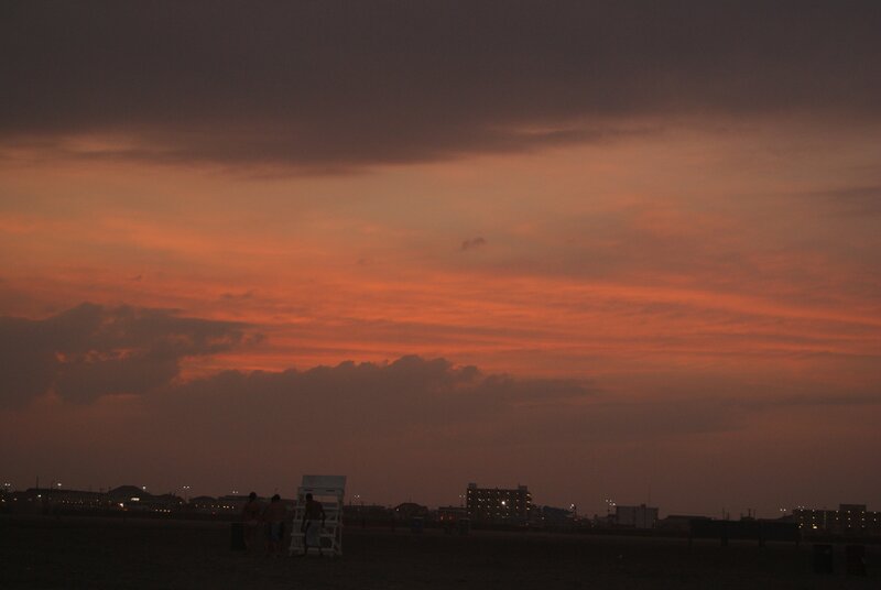 Beach sunset with lifeguard tower