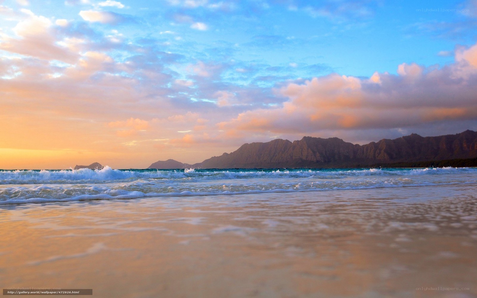 beach sunset with mountains