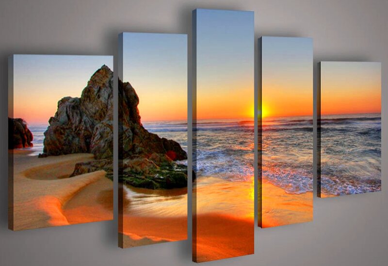 Beach Sunset with Rocks — Orange