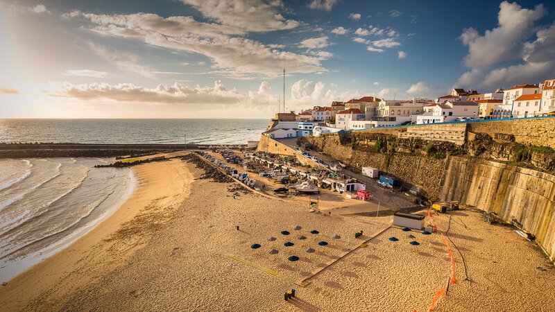 Beach Town at Sunset — Blue, Serene