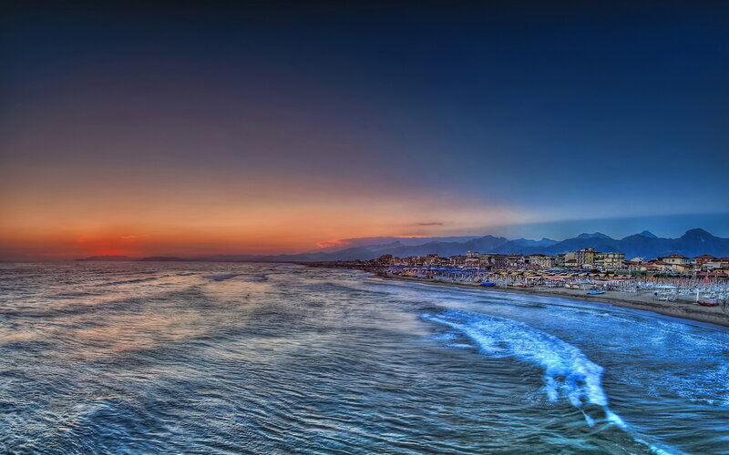 Beach Town at Sunset — Blue