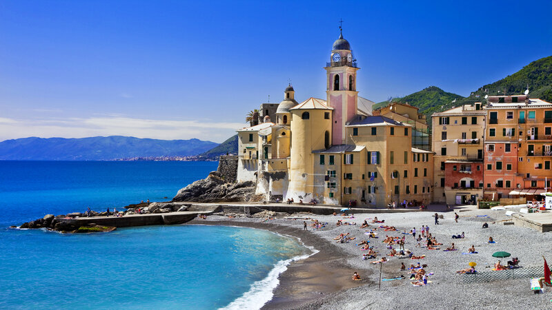 Beach Town with Church — Blue