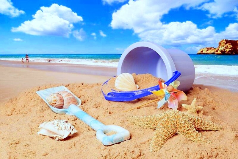 Beach Toys on Sand — Blue, Serene, Afternoon