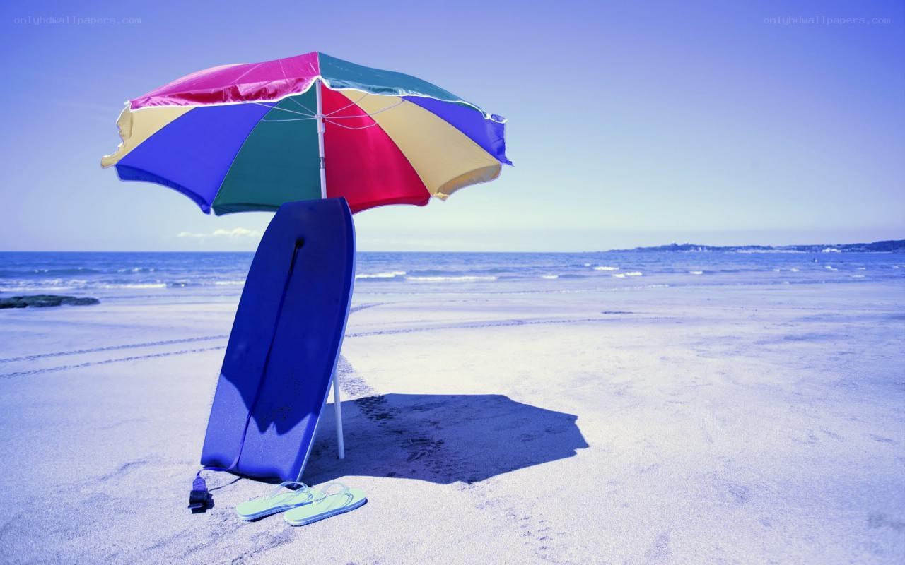 Beach umbrella and boogie board