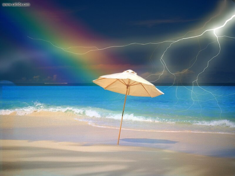 Beach Umbrella on Sand — Blue, Dramatic