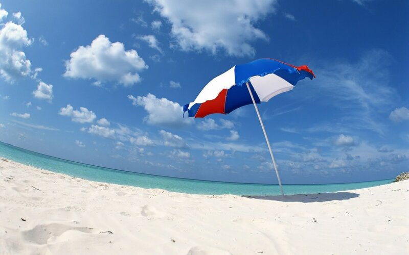 Beach Umbrella on Sand — Blue, Serene, Afternoon