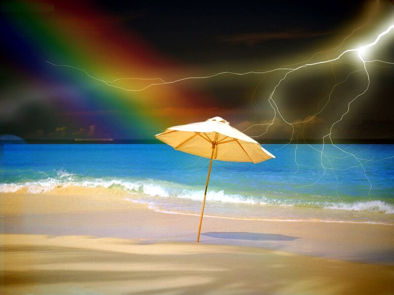 Beach Umbrella on Sand — Blue