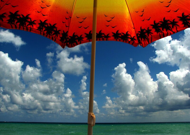 beach umbrella with sunset design