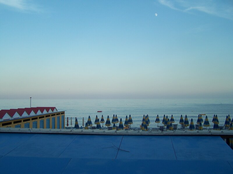 Beach umbrellas at dawn