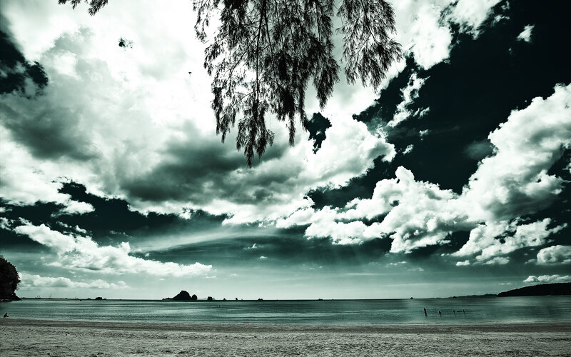 Beach under Cloudy Sky — Green