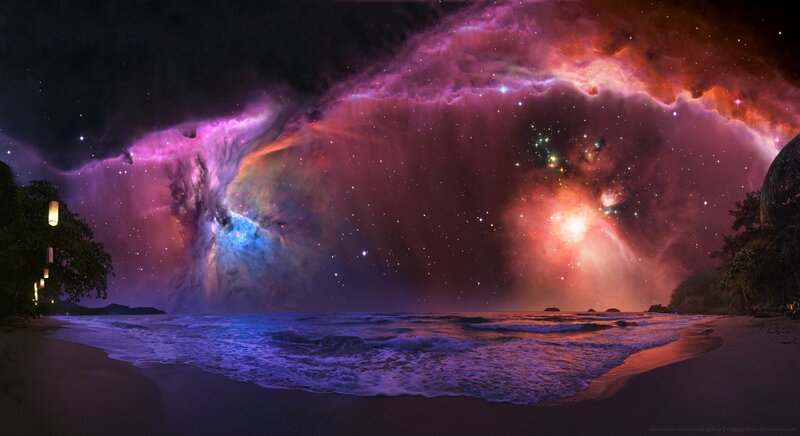 Beach under Nebula Sky — Purple, Dramatic