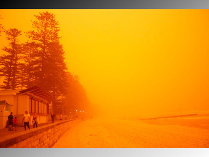 Beach under orange haze